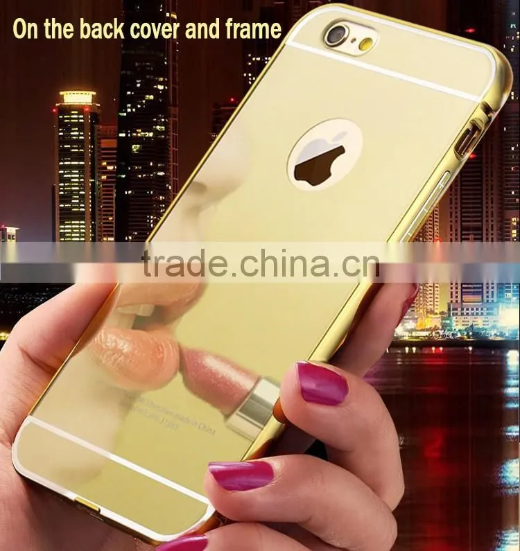 Plastic material cellphone accessory PC back mirror phone cover for iPhone 6 6s plus aluminum bumper case