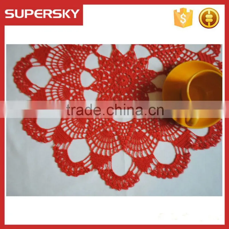 V-213 Beutiful red crochet big flower coasters for table decor lace crochet mug mats