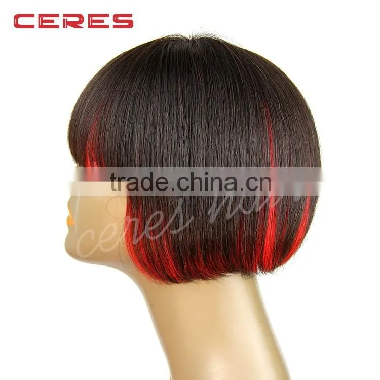 new arrival virgin mongolian hair wig, cheap red bob synthetic wig with fringe