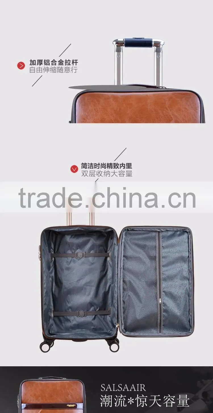 great quality pu genuine leather business leisure luggage vintage suitcase