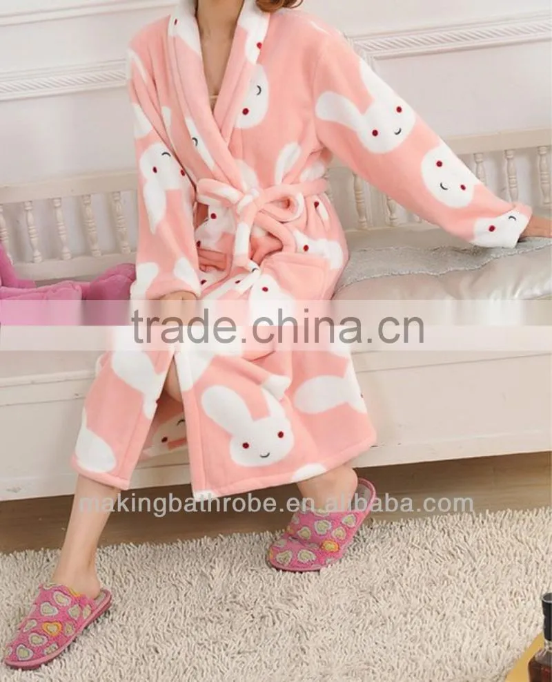 shawl collar microfiber polyester fleece bathrobe for women