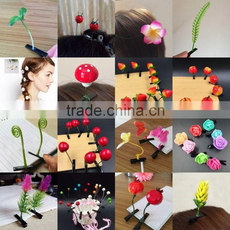 Fashion Jewelry Novelty Flower Fruit Cherry Hair Clips for Antenna Grass Hair Clip Design