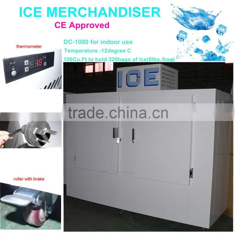 Gas station bagged ice storage freezer with 2 glass door or solid doors