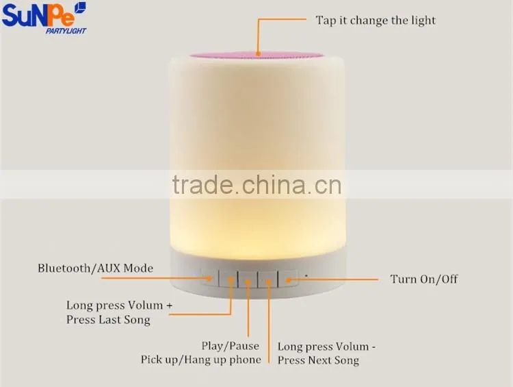 LED rechargable camping lantern with bluetooth speaker color changing and touch sensor mini music lamp