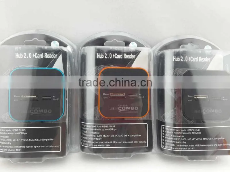 All in One Multi-card Reader with 3 Ports USB 2.0 Hub card Reader Combo usb Hub For SD/MMC/M2/MS