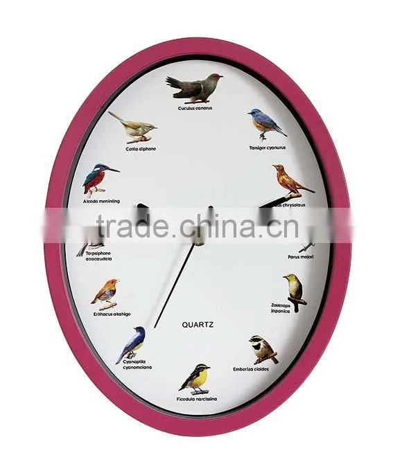Oval wall clock with bird sound