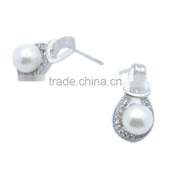 925 sterling silver jewelry China wholesale flat pearl stud earring