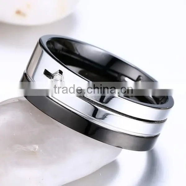 Men Personality Black 8MM Stainless Steel Zircon Ring