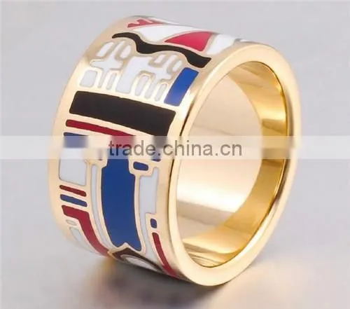 Unisex wide simple stainless steel enamel fancy gold ring designs