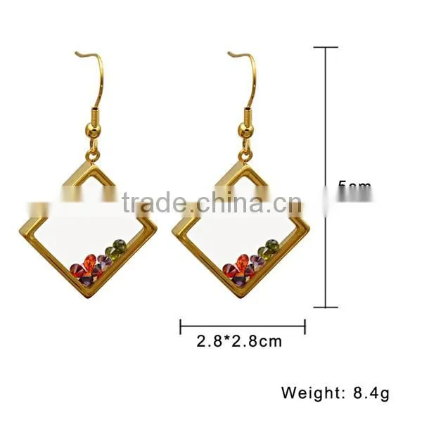 square locket earrings fashion new design stainles steel glass restone earrings for women