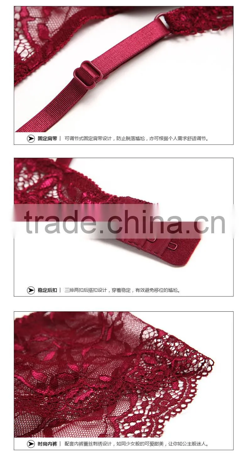 NEWEST Women A/B/C/D Cup Push Up lace Bra Set Sexy V -Neck Plunge