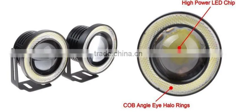 Super Bright 3 Inch LED Fog Lights with Blue COB Halo Angel Eye Rings Car DRL