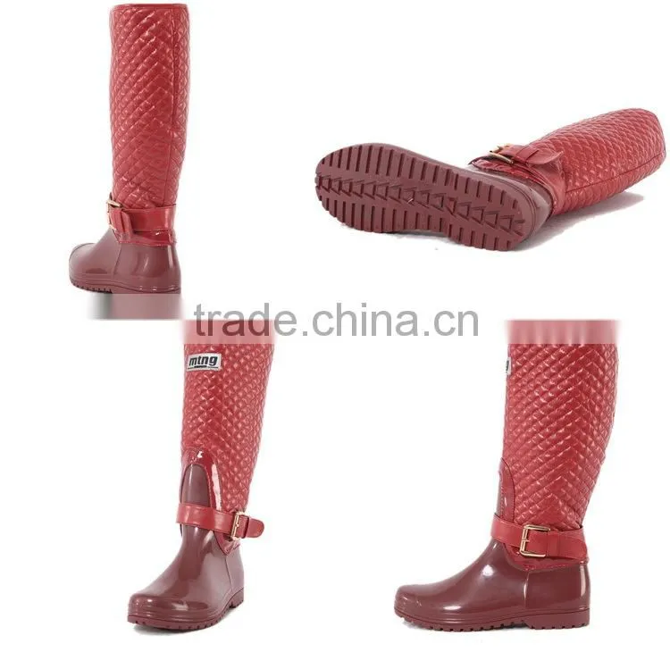 2015 new fashion red silicone leather upper rubber boots