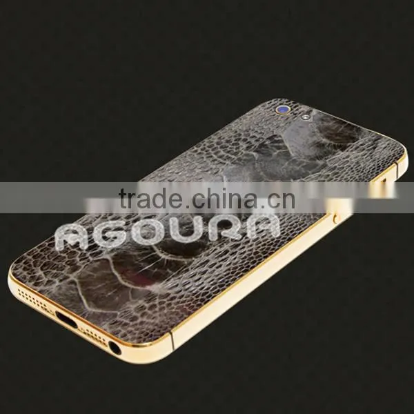 2017 Luxury 24k gold plating housing with genuine leather for iPhone 5 5S