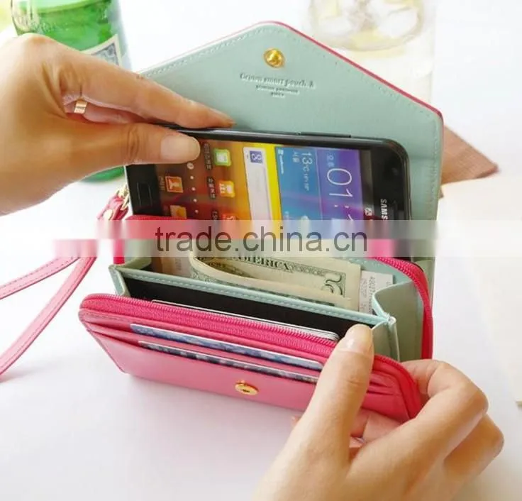 Crown smart pouch leather PU wallet case handbag for iPhone/Galaxy S/Smart Phone, comestic Jewelry bag