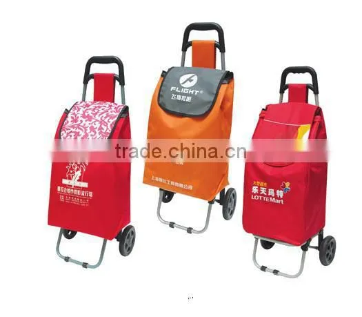 Portable 600D Fabric shopping trolley with Customized logo