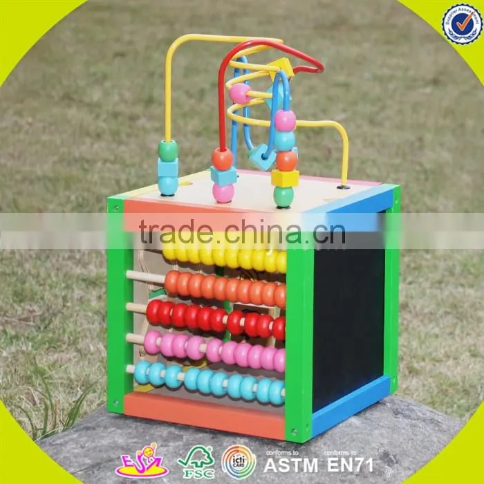 2017 wholesale wooden cubic wire bead children wooden cubic wire bead colorful wooden cubic wire bead W11B060