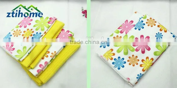 custom print flower microfiber cloth for easy kithen cleaning