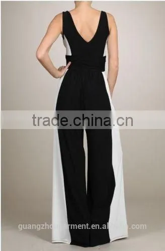 women illusion wide Leg sleeveless striped Long Black and White jumpsuit