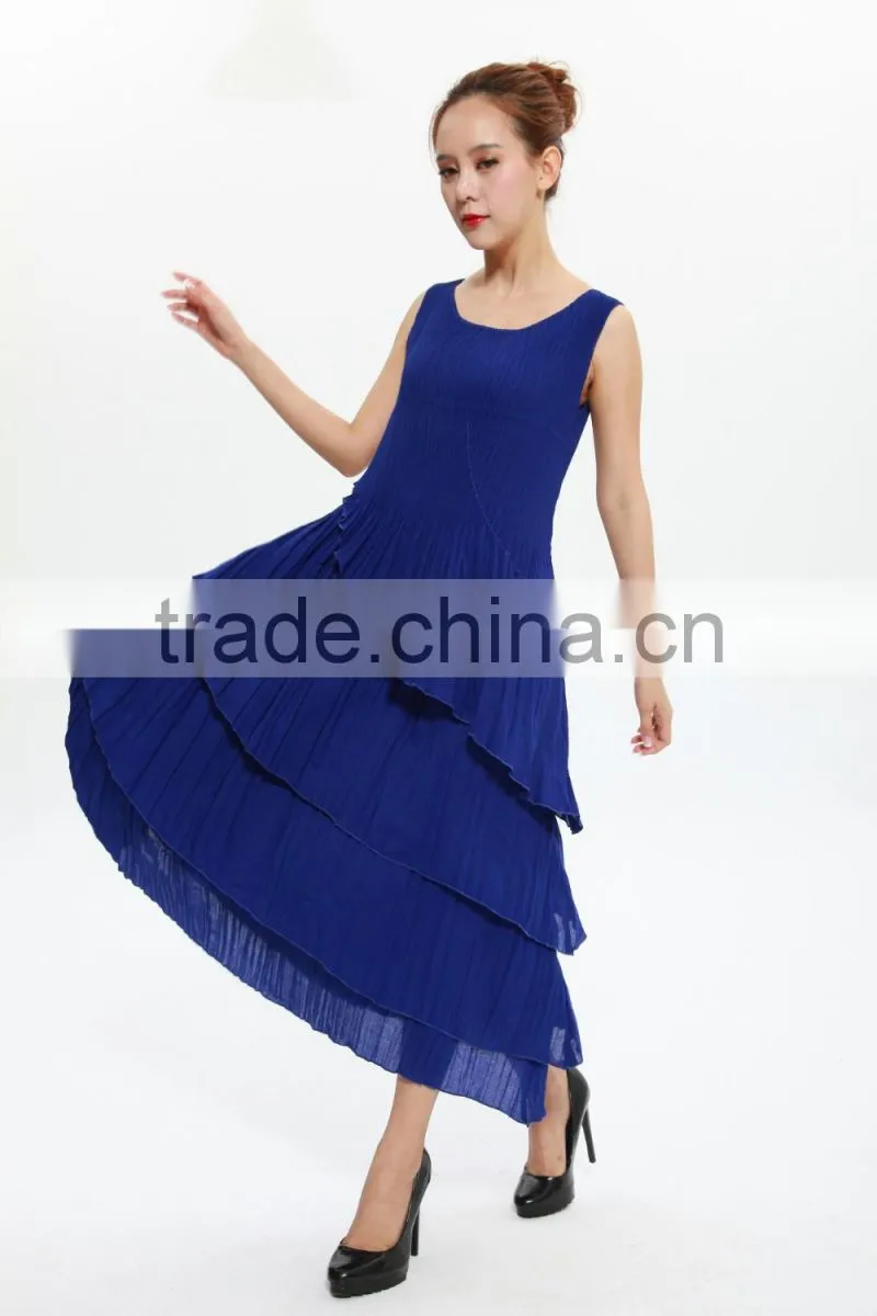 Pleat ladies sleeveless vest dress new design cake dresses