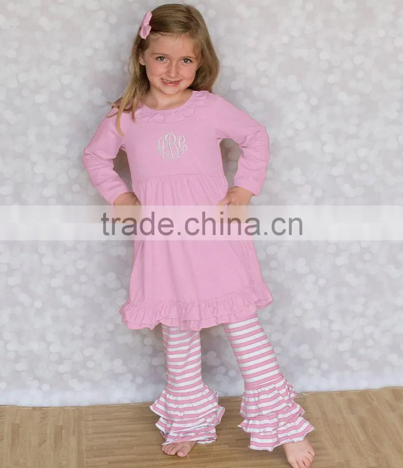 Cotton Children Frocks Designs Kids Clothes Multiple Color Capri Leggings & Tunic Ruffle Pants Sets