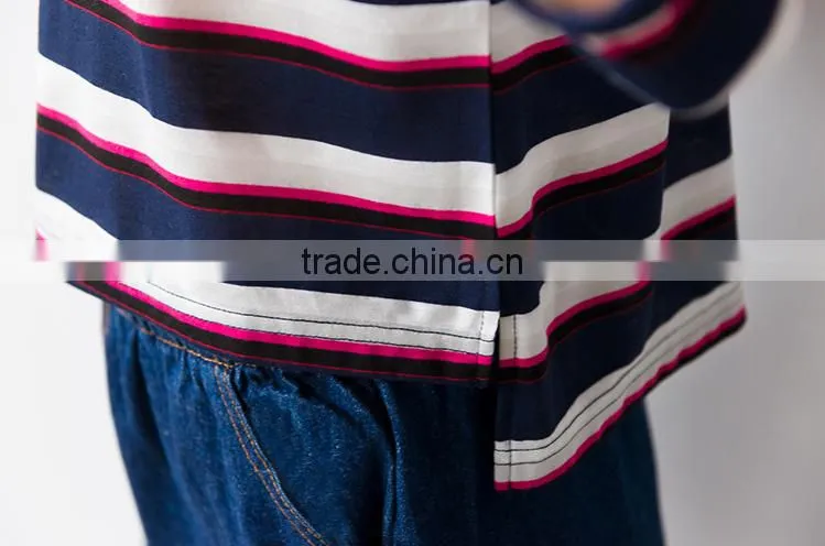 2016 new fashion all match loose half sleeve striped t-shirts for ladies