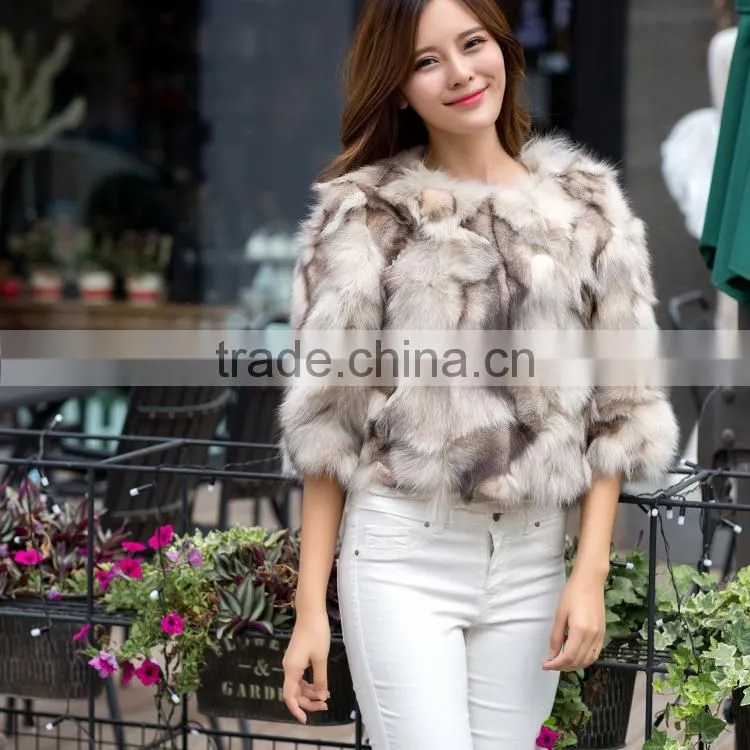 Factory supply Leather women winter fur fox fur foot encryption sleeve short coat Large size