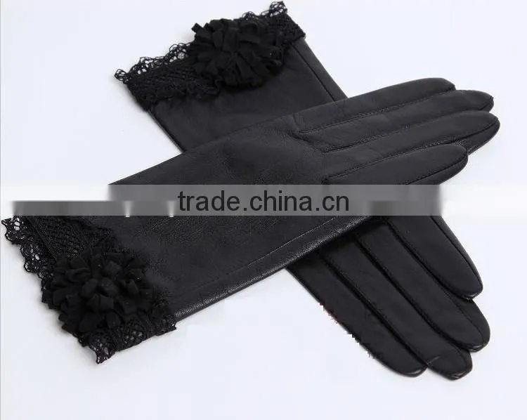 2014 fashionable flower woman china manufacturer leather gloves