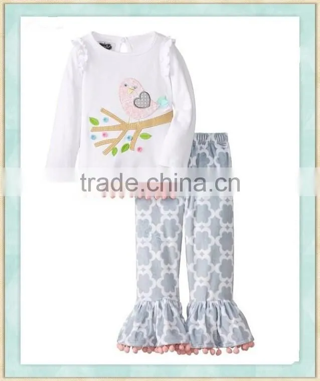 Thanksgiving day birds ruffle raglan set fall boutique girl clothing quatrefoil icing baby leggings 2016 new girl autumn outfits
