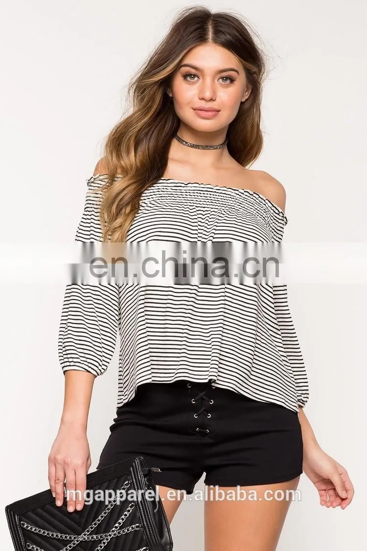 New women shirts and tops 3/4 sleeves off shoulder top for women