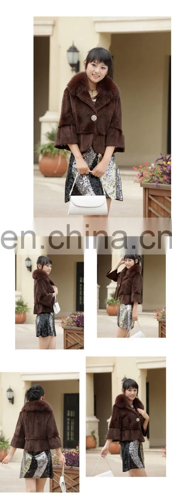 korean version rabbit fur coat with fox fur collar