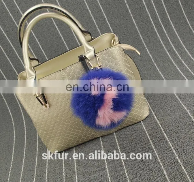English letters design fox fur pom pom keychain