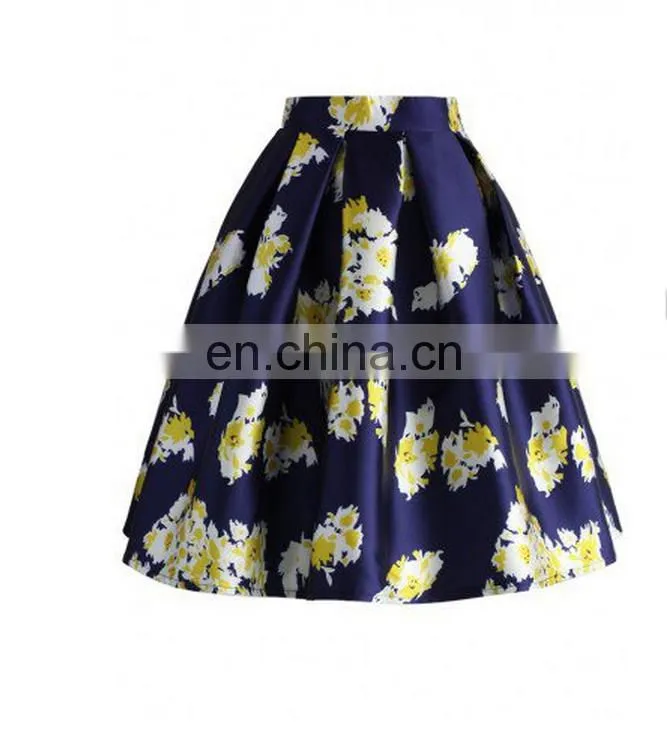 Hot sale satin floral A-line women skirt