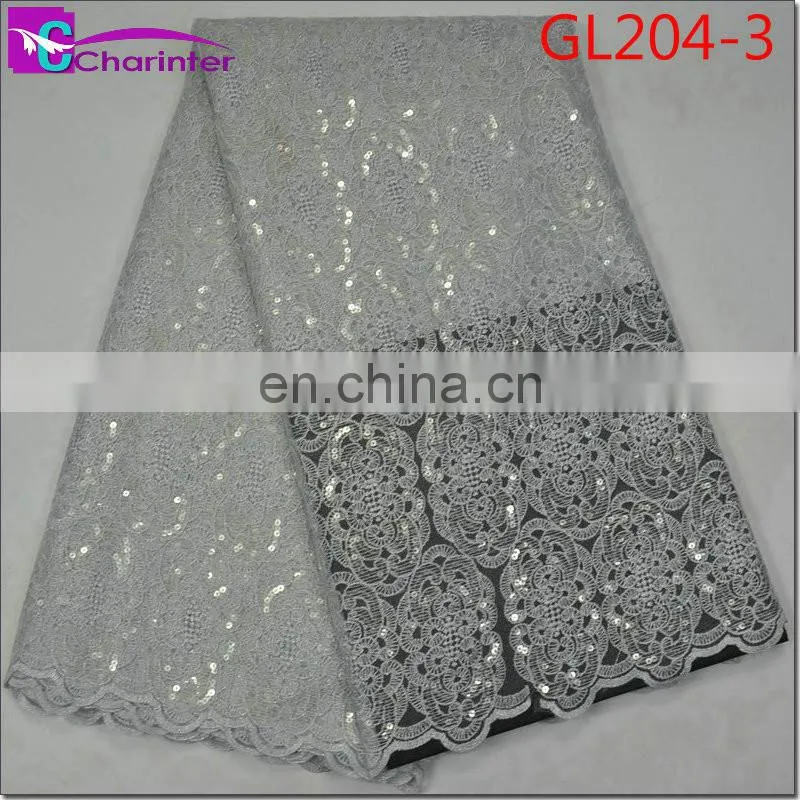 High quality african organza sequin lace fabric GL204
