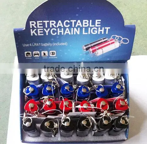 Promotional retractable flat led light keychain flashlight