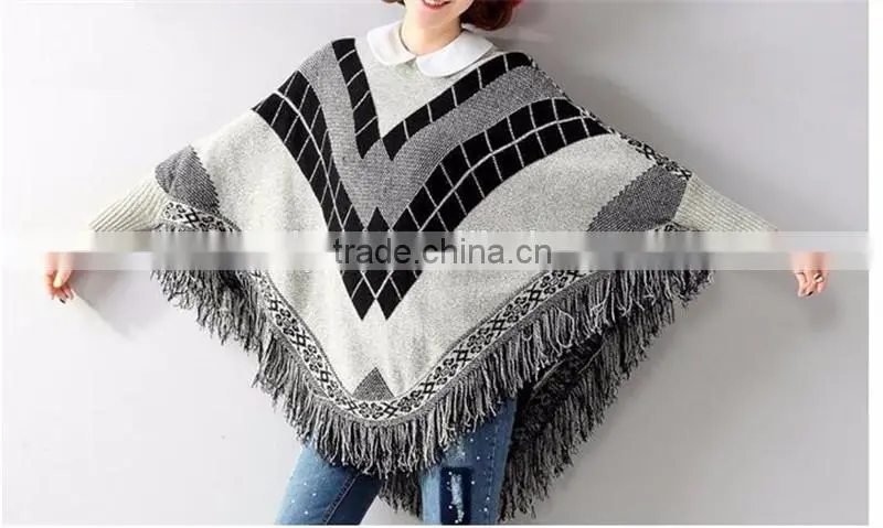 Women Batwing Sleeve Tassels Cape Tops Knitting Sweater Coat outwear Poncho