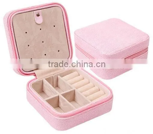 Small Pink Faux Leather Travel Jewelry Box Organizer Display Storage Case