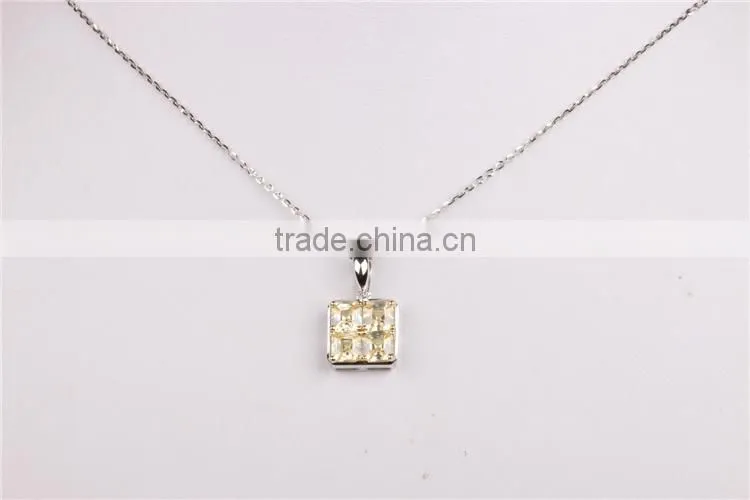 square set yellow zircon silver pendant nacklace