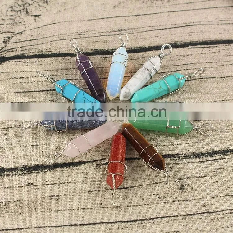 JF6927 Large Wire wrapped gemstone Hexagonal Pointed Pendant