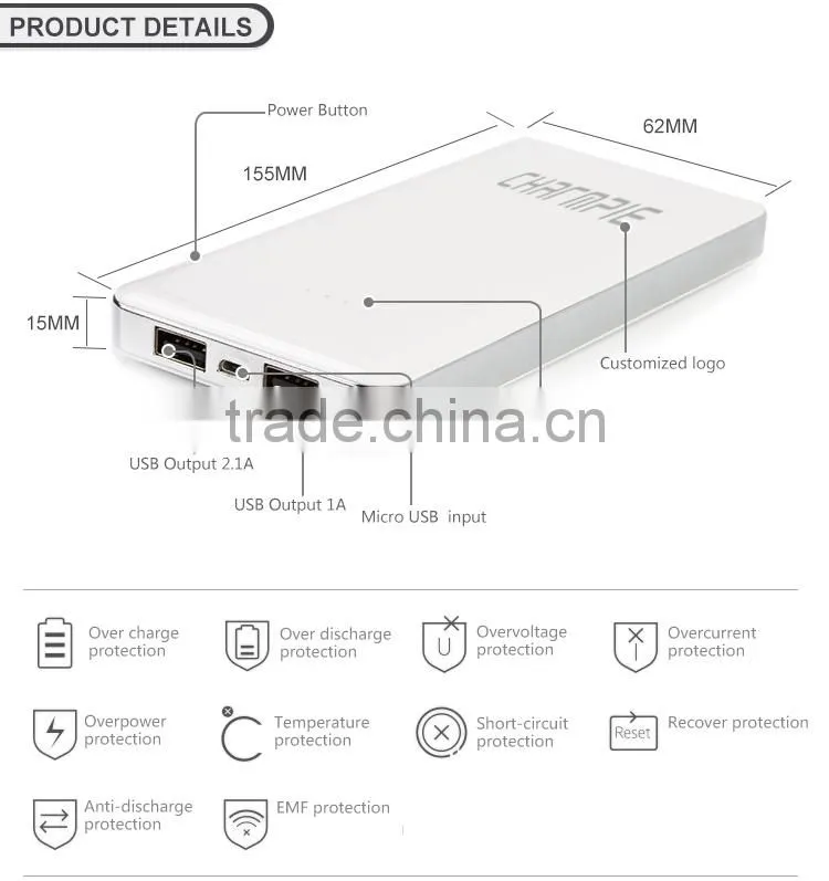 OEM logo ultra slim super fast charge 12000mah portable power bank