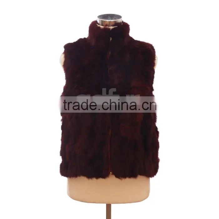 QD30406 Hot Sale Women Real Rabbit Fur Short Vest with Stand Collar