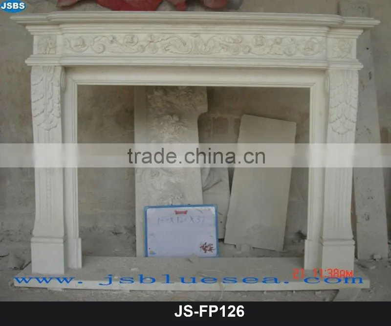 Indoor white marble fireplace design