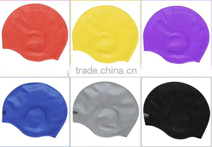 Waterproof custom silicone long hair swim caps/ear protection swimming cap