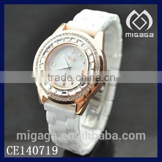 fashion gold plated case quartz watch ceramic strap*gold case ceramic watch