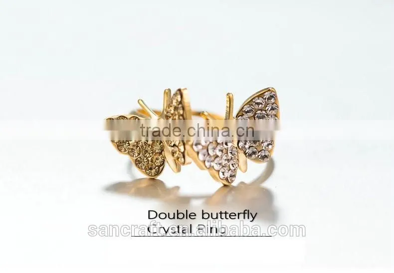 Adjustable two butterfly finger design for women saudi arabia gold wedding ring price