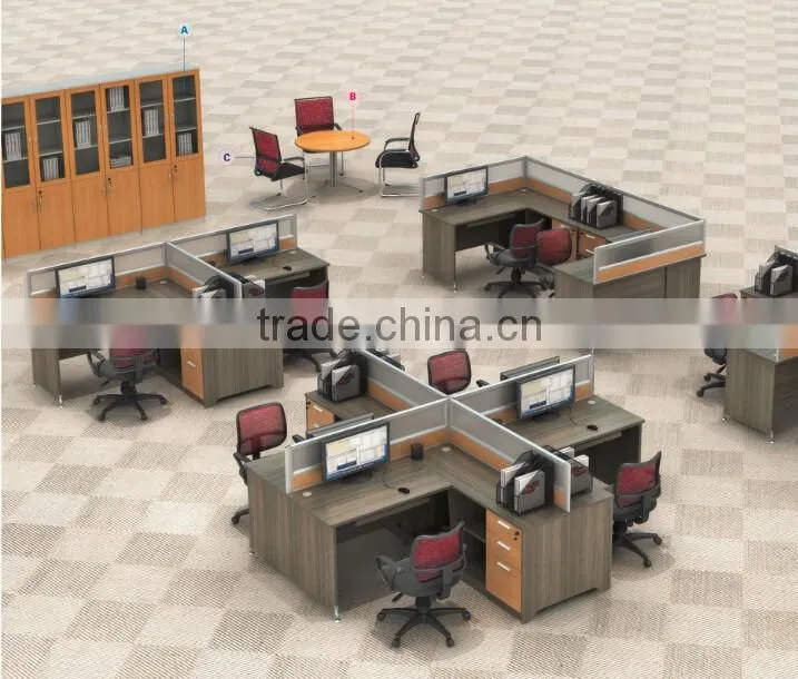 Wholesale melamine office workstation group in Elm color MDF booad and glass partition