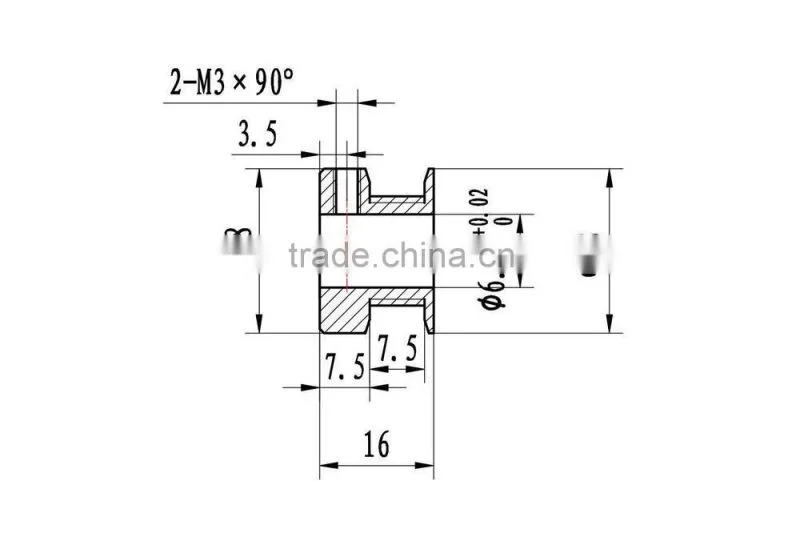 GT2 Timing Pulley, 6.35mm Bore, 20 Teeth, 6mm belt