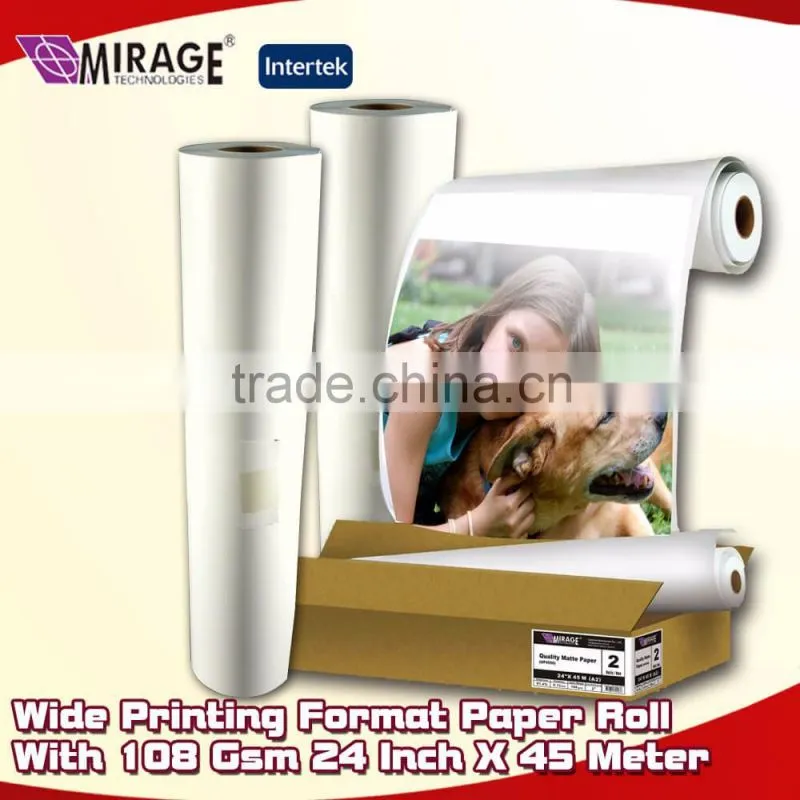 Wide Printing Format Paper Roll With 108 Gsm 24 Inch X 45 Meters