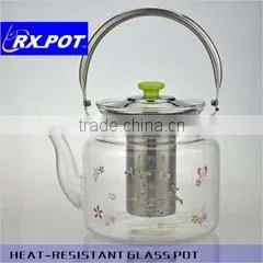 2016 New Design Gifted High Quality Borosilicate Pyrex Glass Tea Pot With Stainless Steel Infuser 1500H