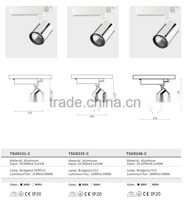 global led track rail lights 40watts